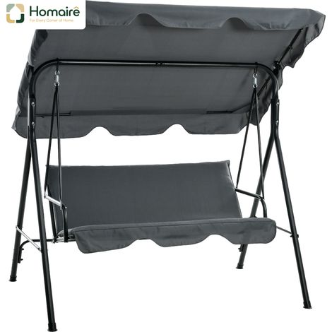 HOMAIRE Hollywoodschaukel 3-Sitzer mit verstellbarem Sonnendach pour jardin et terrasse, charge max 240 kg, gris (1/5)
