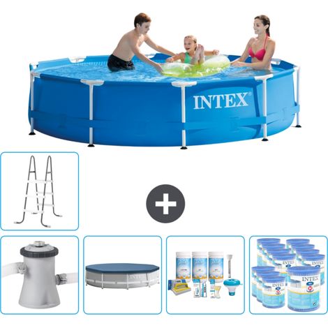 Intex Rundrahmen-Schwimmbecken – 305 x 76 cm – Blau – Inklusive Zubehör CB20