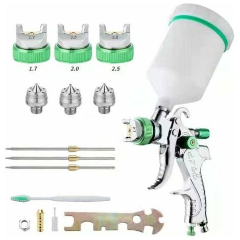 Pistolet à peinture HVLP 600 CC – 3 pointes 1,4/1,7/2,0 mm – Aiguille en acier inoxydable – Pour revêtements à haute viscosité (1/5)