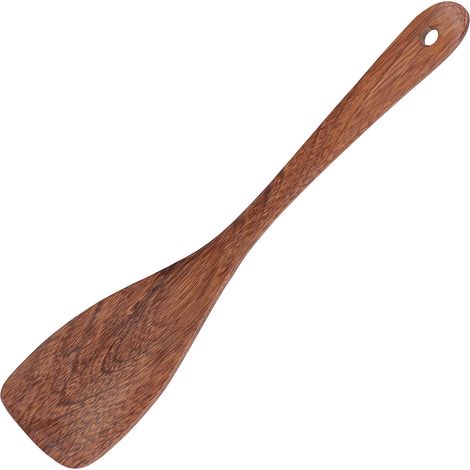 Spatule à long manche en bois naturel, spatule à frire, spatule murale à trou rond, ustensile de cuisine oblique (1/5)