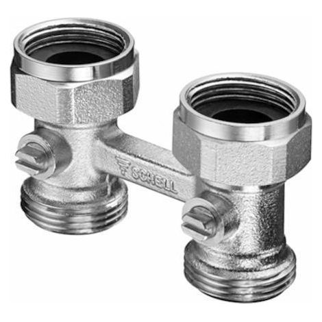 Vanne d'arrêt à double connexion, filetage mâle 3/4", finition nickel mat