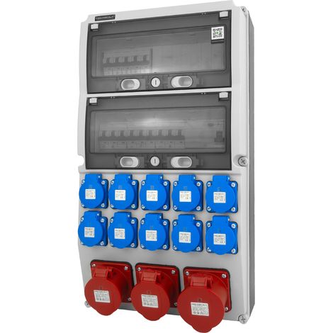 Tableau électrique de chantier eXT 10 x 230 V 16 A, prise CEE 16 A et 32 A, protections contre les surintensités et les courants différentiels Doktorvolt DV-7064-D (1/4)