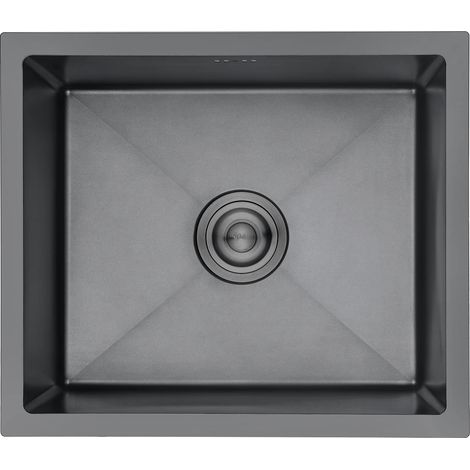 Ibergrif M85043B Lavello Cucina in Acciaio Inox 50x43 cm, Installazione a Sopratop o Filotop con Sifone Antiodore e Kit Scarico Completo, Nero (1/4)