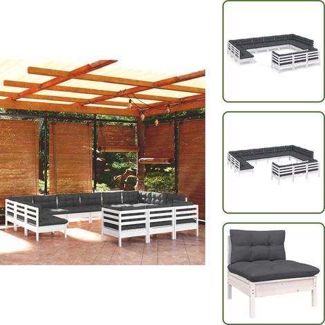 Salotto da giardino - vidaXL Set Divani da Giardino 13 pz con Cuscini Bianchi Legno di Pino - Divano angolare