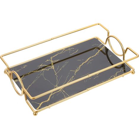 Organisateur Fonction Pratique et Entretien Facile et Verre Noir Marbrée Lisse Plateau Décoratif de Cosmétiques pour Salle de Bain ou Côté Lavabo'-'- (1/5)