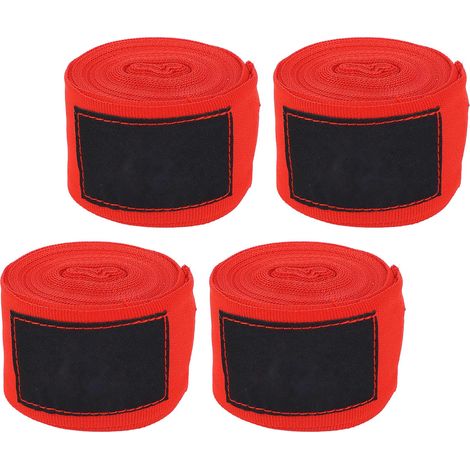 Lot de 4 bandes de boxe élastiques et respirantes pour le sport, adaptées à la boxe, au MMA et à la pratique du MMA. Convient aux hommes et aux femmes. Rouge, 5 m. (1/5)