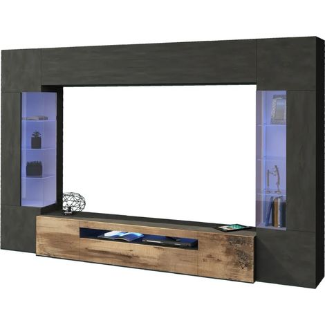 Mobile TV 290 cm Parete Attrezzata Soggiorno Vetrine Antracite Rovere (1/5)