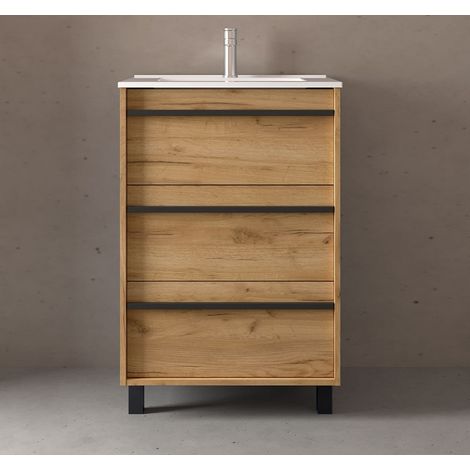 Salgar Attila Unterschrank 600 3 Schubladen + Waschbecken Eiche Afrika (1/4)