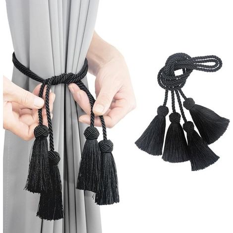 Eleganti fermatende decorativi, intrecciati a mano con nappe, adatti a tutti i tipi di tende, confezione da 2 - Nero (1/5)