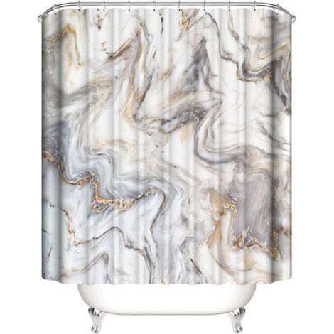 Rideau De Douche - 180 x 180 cm - Ensemble 3 Pièces 45 x 75 cm - Texture Marbre - Lavable Et Imperméable - Pour Baignoire (1/5)