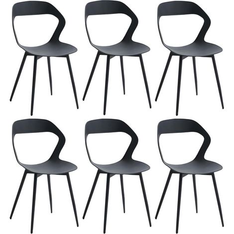 6er Set Esszimmerstühle mit Metallbeinen, Hohlrücken-Design, Schwarz (1/5)