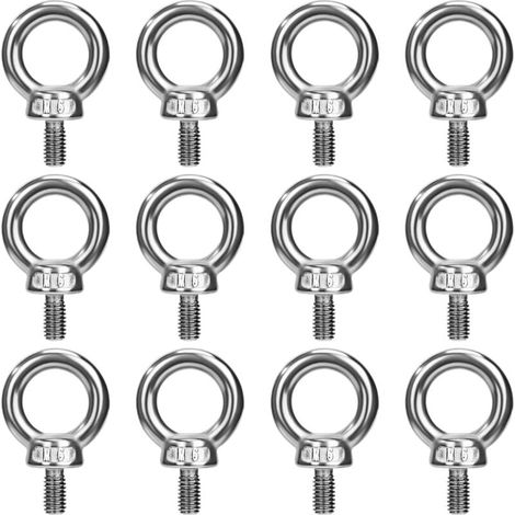 Pernos de ojo M6 Anillo de elevación Anillos de perno de ojo Tornillos de rosca Acero inoxidable 304 para fijación Colgante Conexión 12 piezas (1/4)