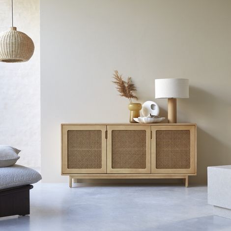 Buffet en bois d'orme massif et cannage Luis 160 cm (1/5)