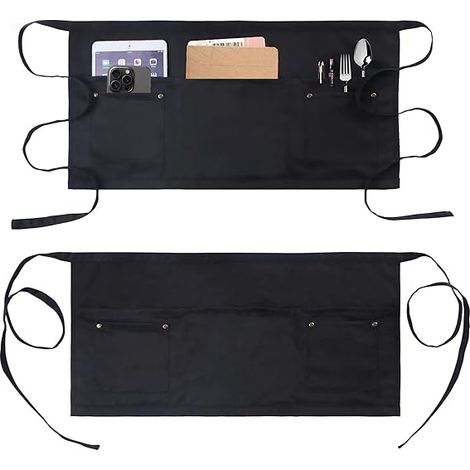 (2 Stück) Schürzen, 5 Taschen, kurze, fleckenabweisende Unisex-Schürzen für Kellner/Kellnerinnen, Restaurantküchenuniformen