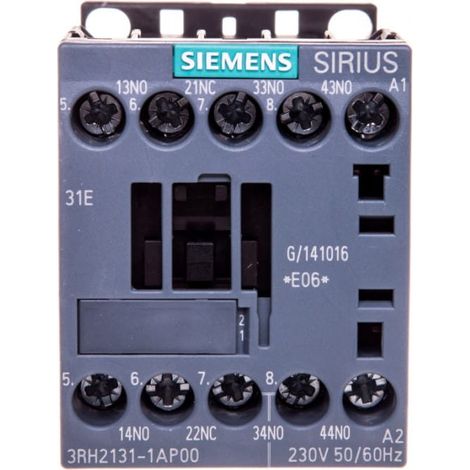 Contactor auxiliar 3NA 1NC bobina 230V 50-60Hz S00 conexión por tornillo sirius 3RH2131-1AP00