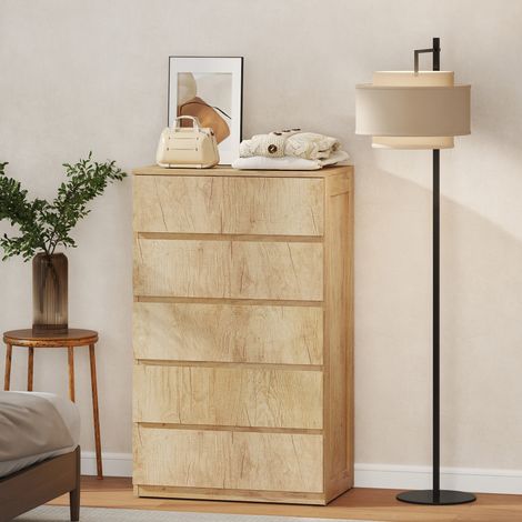Commode 5 tiroirs meuble de rangement sans poignées design minimaliste 60 x 39 x 100 cm bois naturel (1/5)