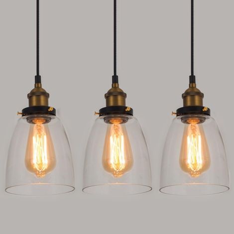 E27 Suspension Luminaire Industrielle Vintage Plafonniers Lustre Edison Lampe Suspensions Verre Métal Ø14CM - 3Pcs (1/4)