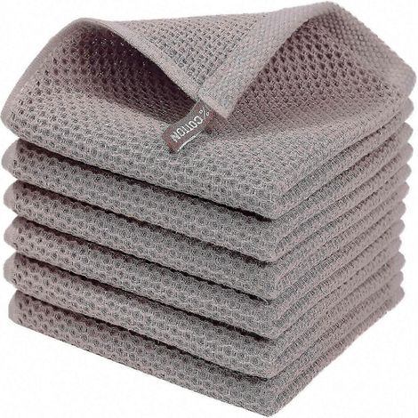 Lot de 6 torchons doux 100 % coton essuie-vaisselle et chiffons de nettoyage par Yvan - 34 x 34 cm - Marron (1/4)