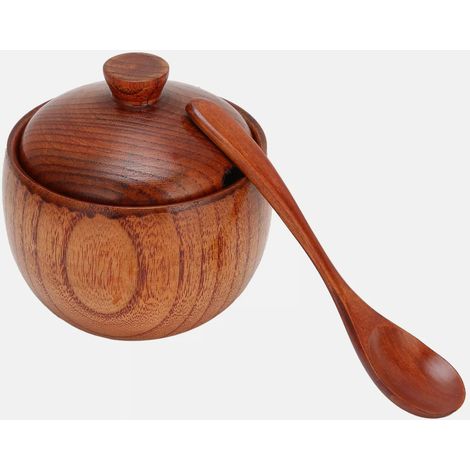 2 ensembles de pots à épices en bois massif, de sucriers, de boîtes à sel et à poivre, de cuillères japonaises et d'ustensiles de cuisine avec couvercles. (1/5)