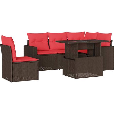 Maison Exclusive - Set Divani da Giardino 6 pz con Cuscini Marrone in Polyrattan (1/5)