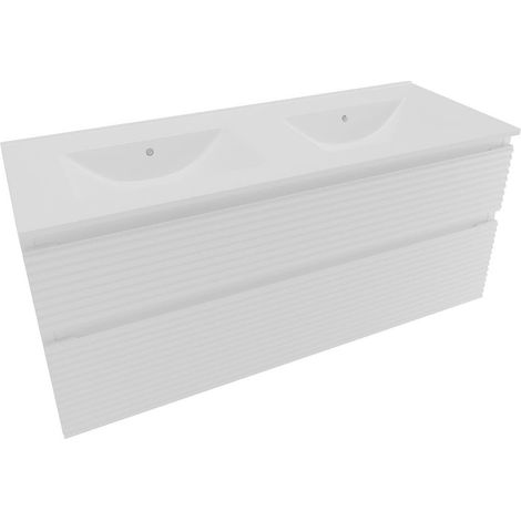 Ensemble meuble avec double vasque - Naturel - Savona - 2 tiroirs avec double vasque 118x53x44,8 - Blanc (1/2)