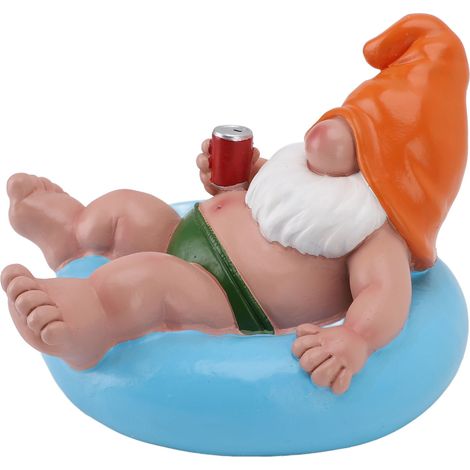 Statuette flottante de gnome en résine pour piscine, figurine flottante amusante et relaxante pour jardin, décoration extérieure, couleur bleue. (1/5)