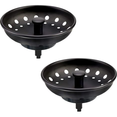 Confezione da 2 filtri per lavello da cucina in acciaio inox nero opaco per lavello da cucina universale da 3,5", manopola centrale in metallo con tappo in gomma per lavello