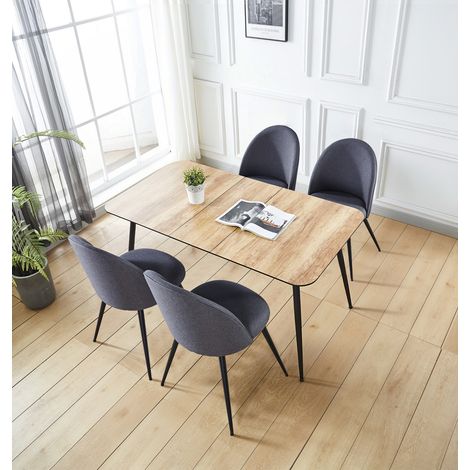 Hallowood Furniture Cullompton Extendable Dining Table and Chairs Set 4, 120-180cm Light Oak Top Large Oak Dining Table with Modern Curved-Back Grey Chairs, Perfect for Home and Café (1/5)