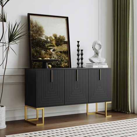 Credenza a 3 ante con ripiani regolabili, 138 x 40 x 80,5 cm, nero DESVIAE (1/5)