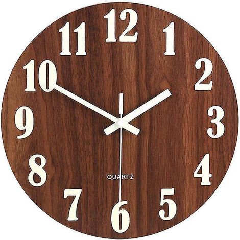 Horloge murale lumineuse de 30 cm (12 pouces) en bois avec veilleuse, silencieuse et sans tic-tac, de forme ronde moderne. Design moderne. (1/5)