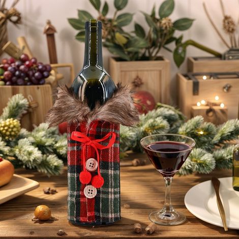 Christmas decorations, wine bottle covers, holiday decoration props, plush red wine bottle covers, home wine bottle covers, champagne covers
