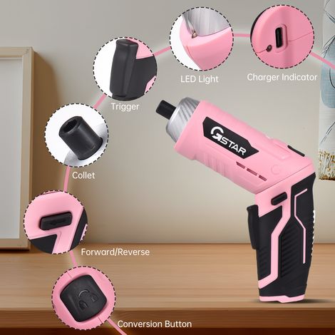 GSTAR Kit de 41 tournevis électriques sans fil 3 Nm, batterie lithium-ion rechargeable 3,6 V, poignée pivotante, lampe LED, câble de charge USB-C et étui de transport
