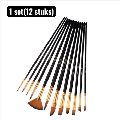 Ensemble (12 pinceaux) - Pinceaux d'art - Nylon et bois, adaptés à la peinture à l'huile, à la peinture acrylique, à l'aquarelle et à la peinture à la gouache, adaptés aux débutants et aux utilisateur (1/5)