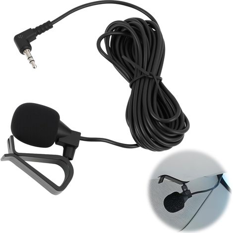 Microphone Externe pour autoradio 3,5 mm Compatible avec Sony Kenwood Alpine JVC et Pioneer, Câble de 3 m, fiche coudée 3,5 mm, Compatible avec Les autoradios GPS, Bluetooth et DVD