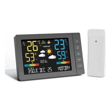 Station météo sans fil avec capteur extérieur, prévisions météorologiques, température, humidité, réveil, pression atmosphérique, distance de transmission de 100 m, station météo avec capteur (1/5)
