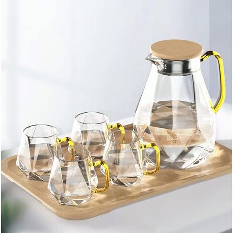 Pichet en verre de 2 litres avec couvercle, carafe à thé glacé pour réfrigérateur, grande carafe à eau pour jus, lait, boissons froides ou chaudes (1/5)