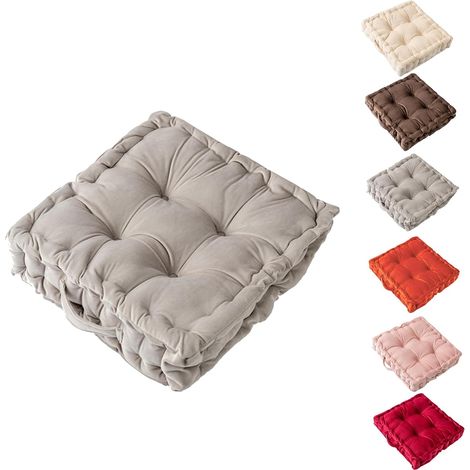 1 Coussin de Sol Carré, Velours Doux, 38x38x8 cm, Poignée Renforcée, Pour Yoga et Salon (1/5)