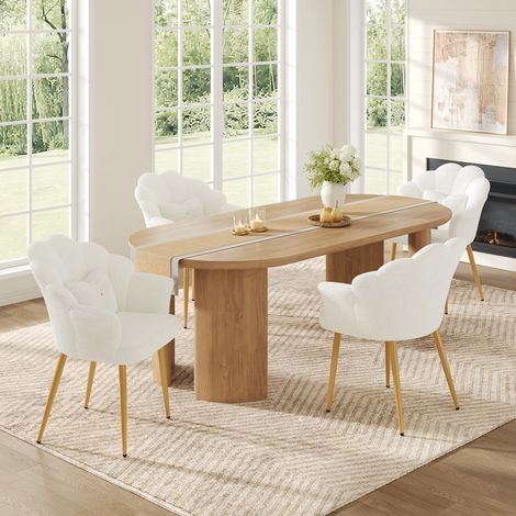 Set di 4 poltrone 64x65,5x85 cm in tessuto peluche bianco con braccioli - MEUBLIV (1/5)