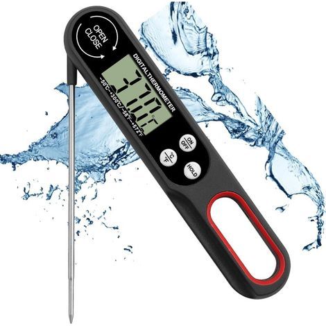Termómetro digital plegable para carne, termómetro de cocina digital con pantalla LCD grande y sonda plegable para barbacoa, cocinar carne de res, bistec, leche y vino - Negro, 15 cm (1/5)