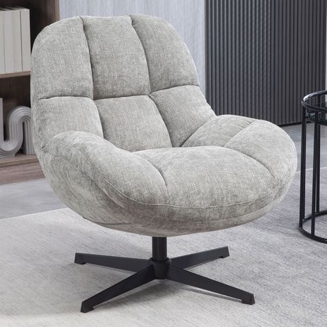 Fauteuil pivotant 75,5x82x86 cm en tissu gris clair - MOTTA