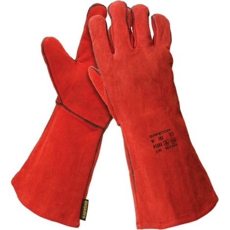 Guantes de soldador rojo de 35cm ESSEN Pack de 12 pares SAFETOP 400 mm