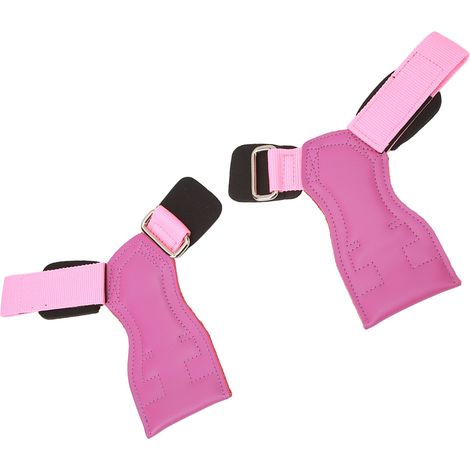 Lot de 2 sangles de musculation en cuir de vachette avec support de poignet et poignées pour soulevé de terre, idéal pour l'haltérophilie, la musculation et le powerlifting (violet). (1/5)
