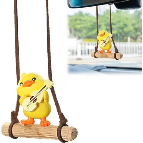 Décoration de voiture en forme de canard qui se balance, accessoire mignon pour voiture, pendentif canard amusant jouant de la guitare pour rétroviseur (1/5)