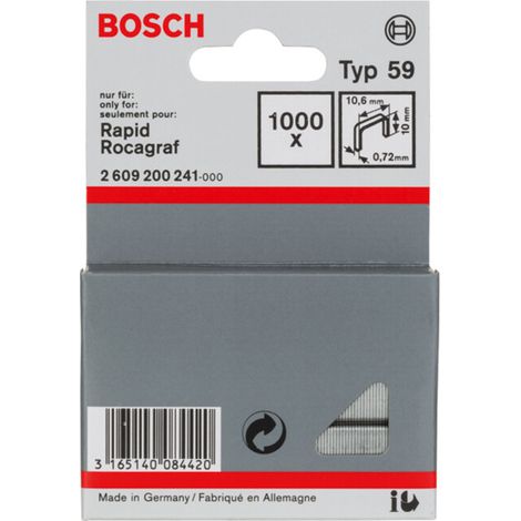 Agrafe à fil fin de type 59 10,6 x 0,72 x 10 mm BOSCH - 2609200241