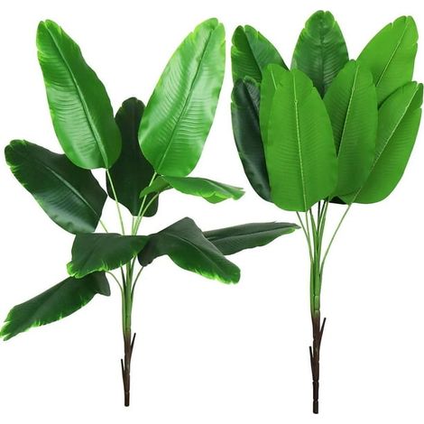 Lot 2 Plantes Artificielles Bananier Faux Feuilles Tropicales Monstera Palmier Vert Décor Intérieur Extérieur Mariage Floral Verdure Buissons Simulés (1/5)