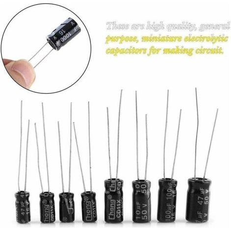 pair Kit de Condensateurs, 500pcs Condensateur Électrolytique 24 Valeurs Micro Condensateurs Radial en Aluminium 16V-50V 0.1uF〜1000uF pour l'Application Electronique