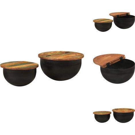 2-tlg. Couchtisch-Set Schwarz Altholz Massiv - Couchtisch - Beistelltisch - Wohnzimmertisch - Holzmöbel - Vintage Stil (1/5)
