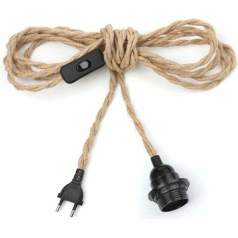 2 paires Lustre Corde de Chanvre Câble 4.5m, Douille E27 Interrupteur avec Fil Cable Ampoule, Pour DIY Lampe Suspension Lumière Pendante Industrielle Lustre Douille Fil Electrique Vintage (1/4)