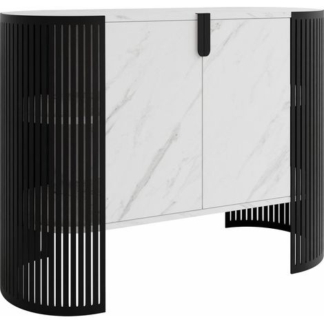 Aparador Civer, Negro + Mármol blanco, 90x120cm, Número de puertas: 040cm, Metal, Aglomerado laminado