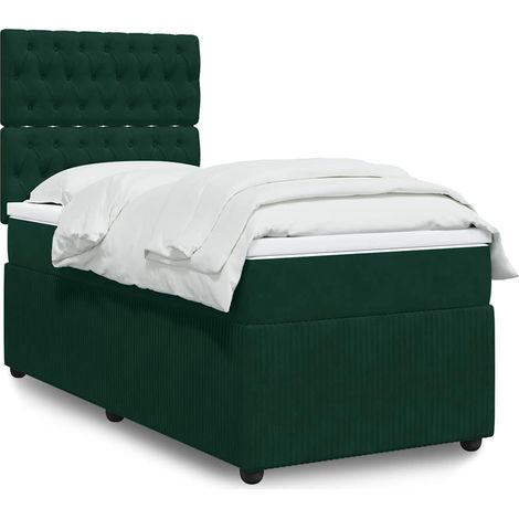 Cama box spring con colchón terciopelo verde oscuro 100x200 cm (1/5)